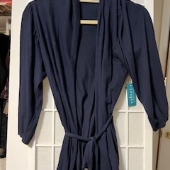 NWT Velvet Navy Blue Wrap Around Cardigan with Belt Size Large - Picture 2 of 7